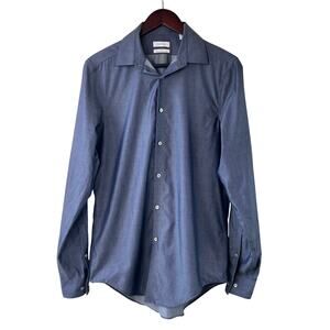 Calvin Klein Steel Men's Size 15 34/35 Dress Shirt Slim Fit Non-Iron Blue